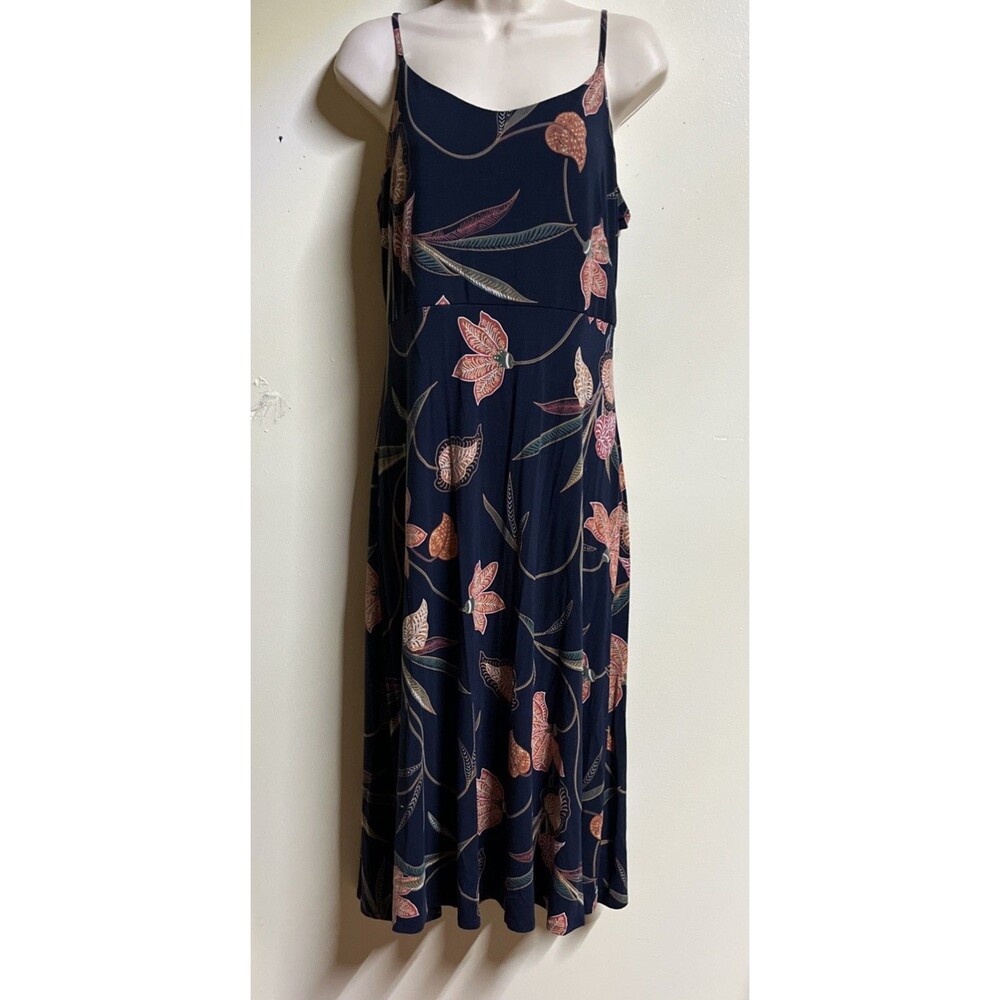 Loft Women's Slip Dress Size 10 Spaghetti Straps Maxi Navy Blue Floral
